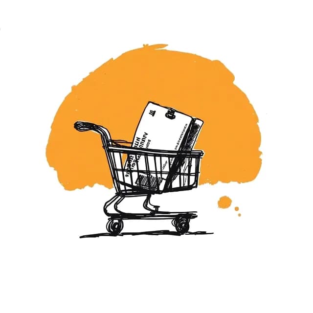 E-ticaret sitesini anlatan çizim: alışveriş sepeti ve kredi kartı