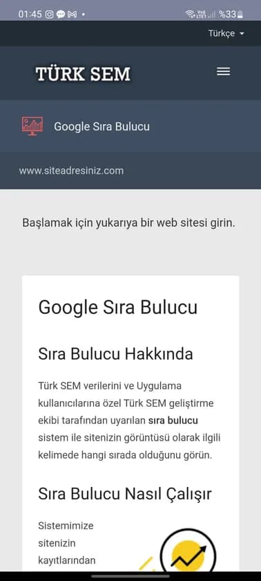 SEO Sıra Bulucu uygulaması ekran görüntüsü 1