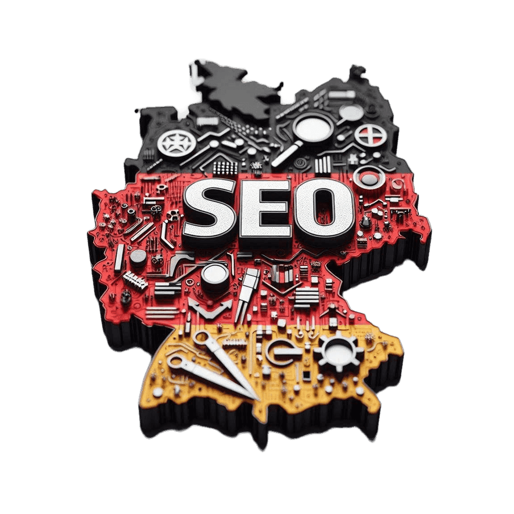 Bayrak renkleriyle Almanya haritası ve içinde SEO öğeleri