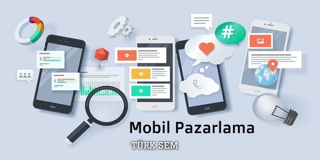 Mobile marketing: campaign, analytics and engagement elements laid over smartphones