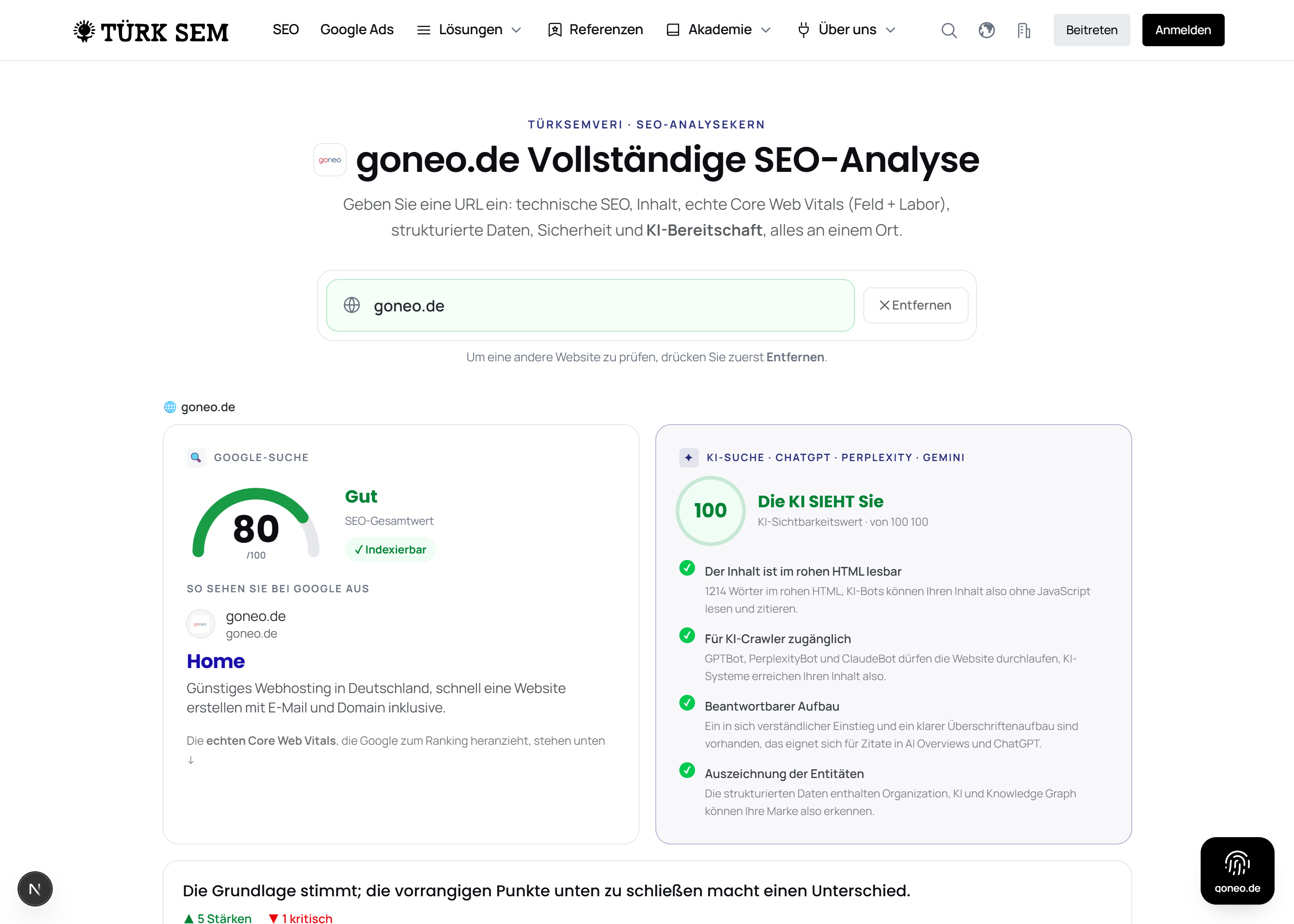 goneo measurement: TTFB 465 ms, HTTP/2, data center Minden