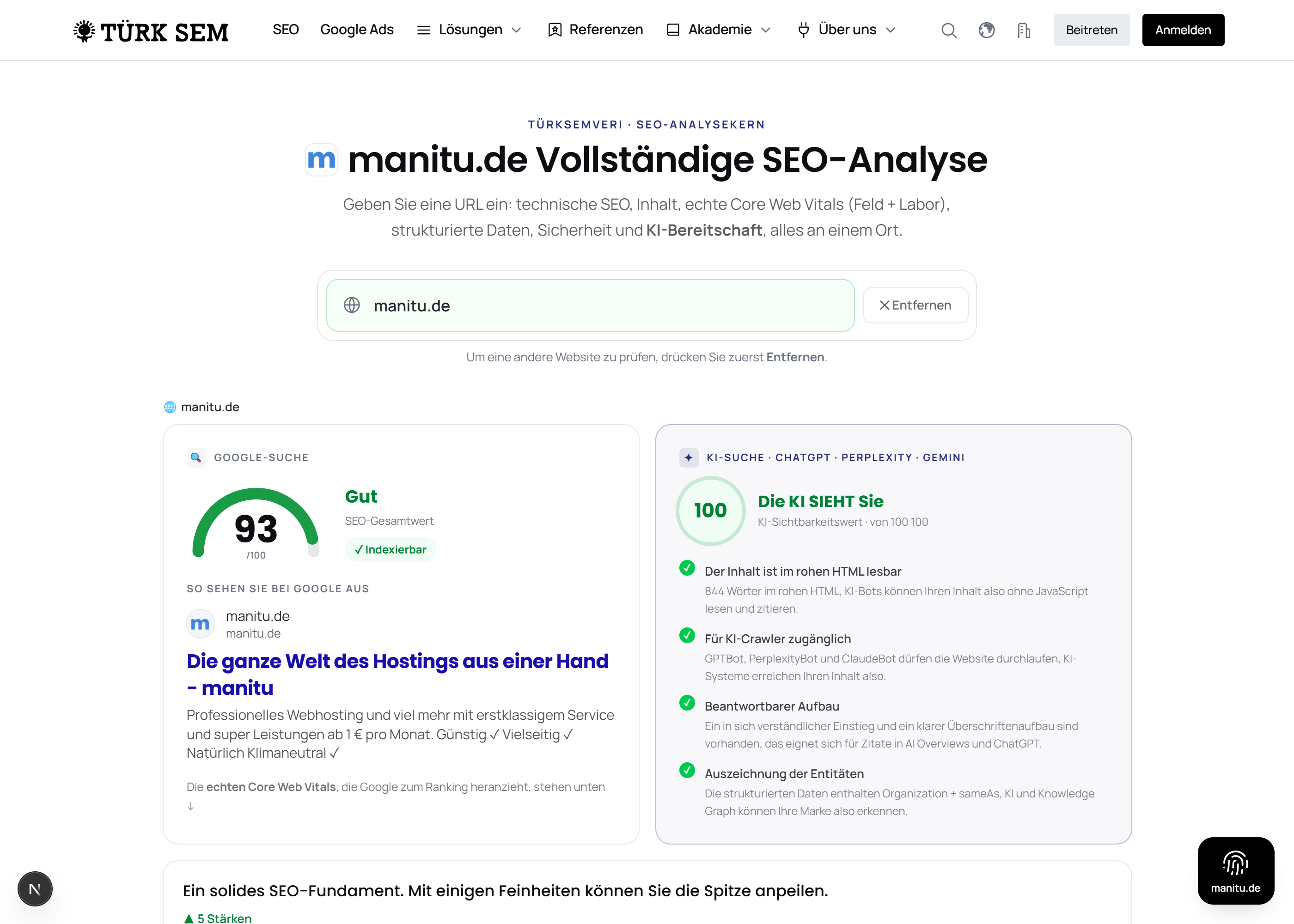 manitu measurement: TTFB 333 ms, HTTP/2, data center Sankt Wendel