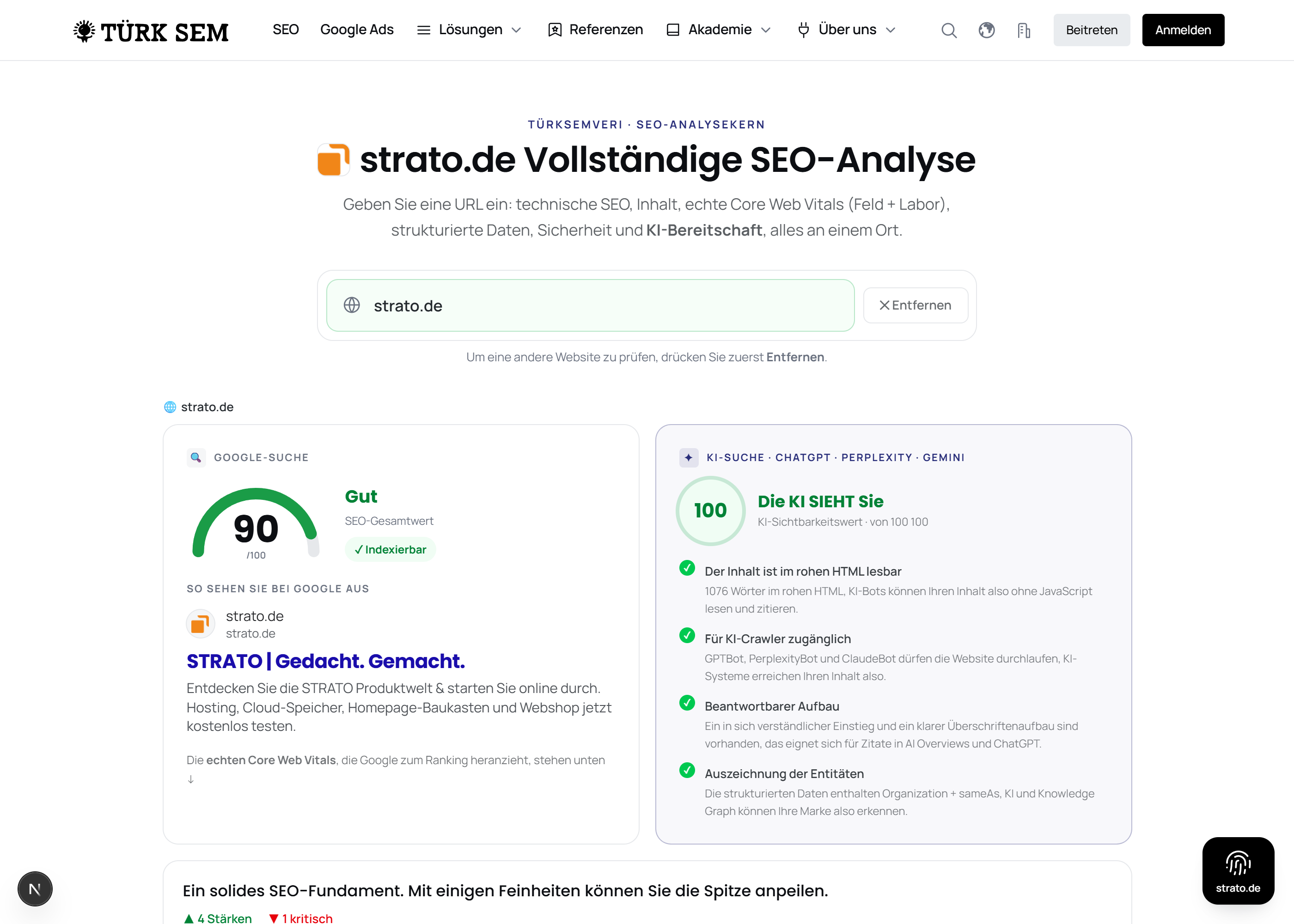 STRATO measurement: TTFB 381 ms, HTTP/1.1, data center Berlin
