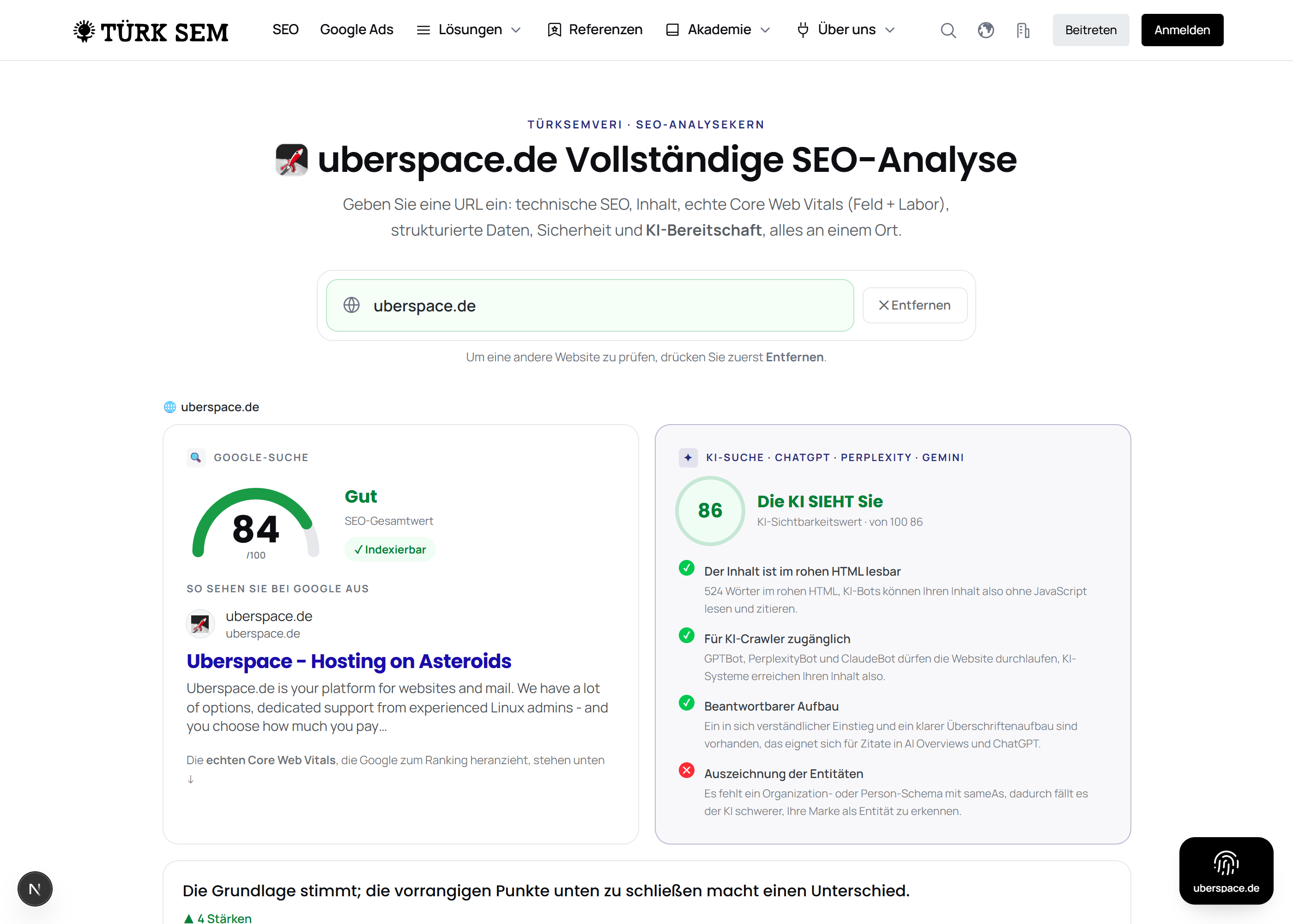 Uberspace measurement: TTFB 502 ms, HTTP/2, data center Bad Oeynhausen