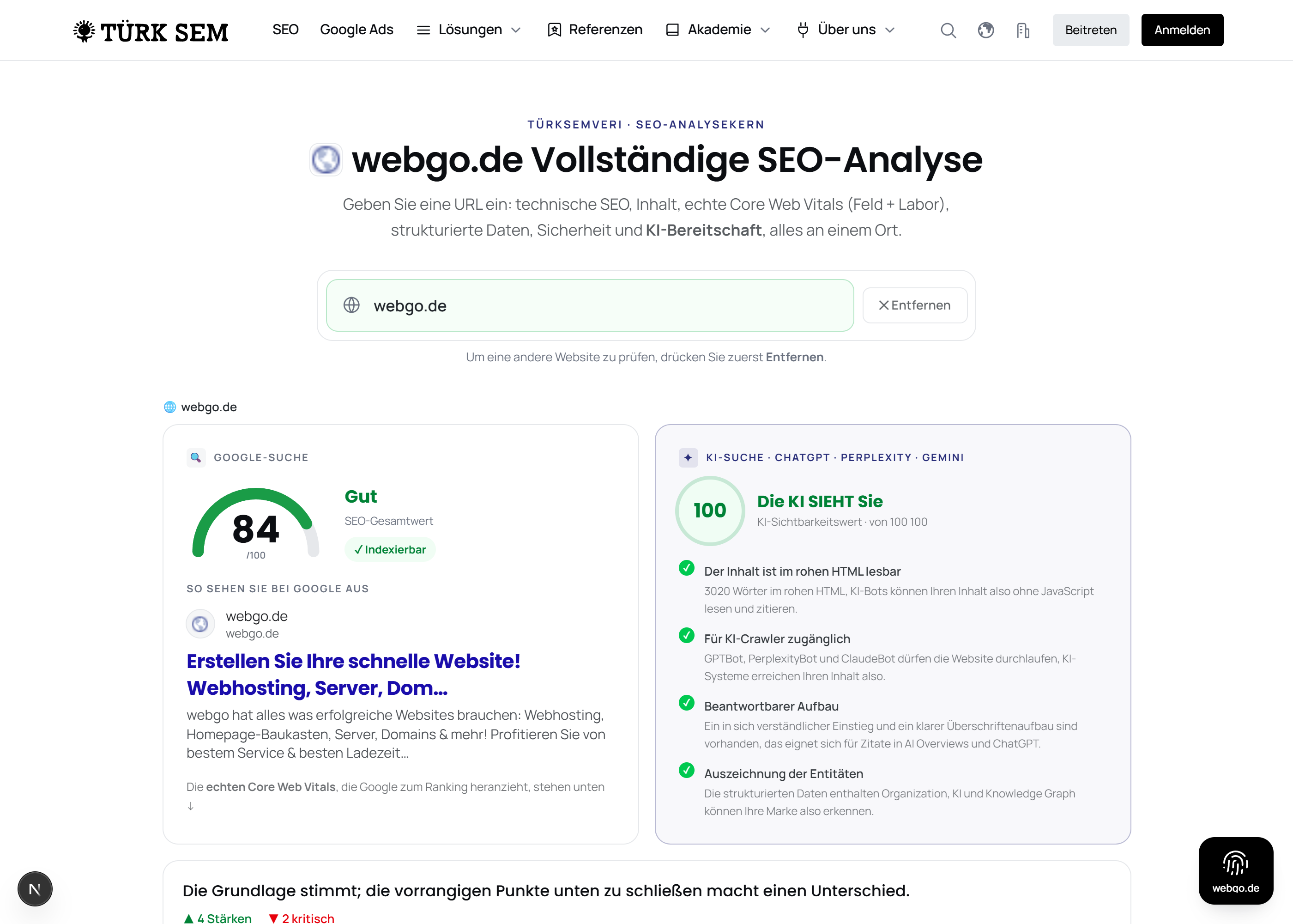 webgo measurement: TTFB 1325 ms, HTTP/2, data center Hamburg